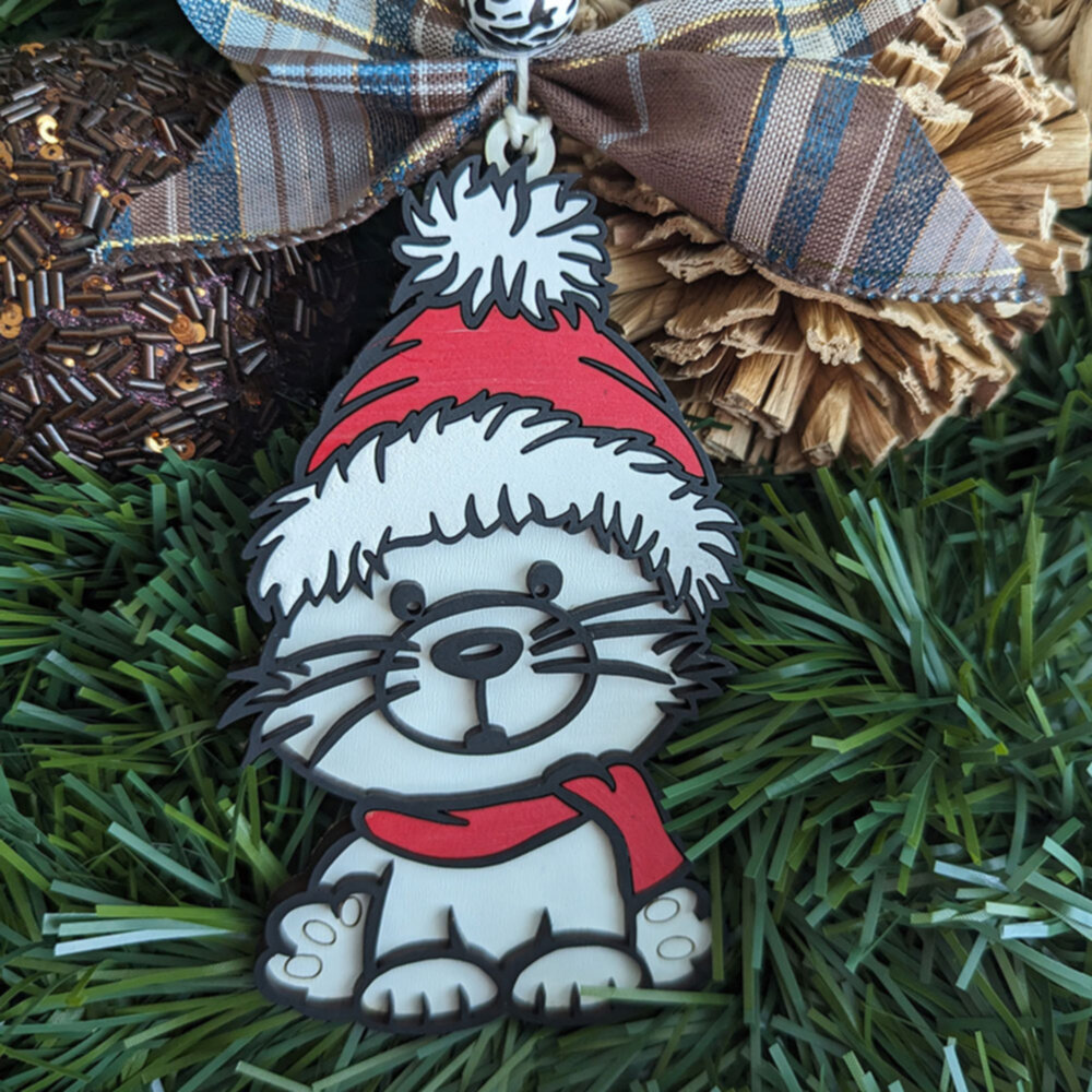 cat with red hat christmas ornament