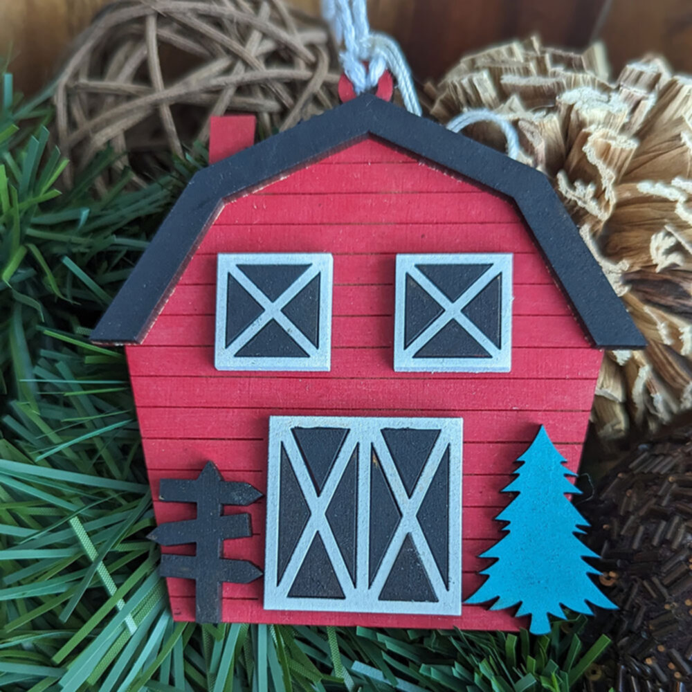 Red christmas barn ornament