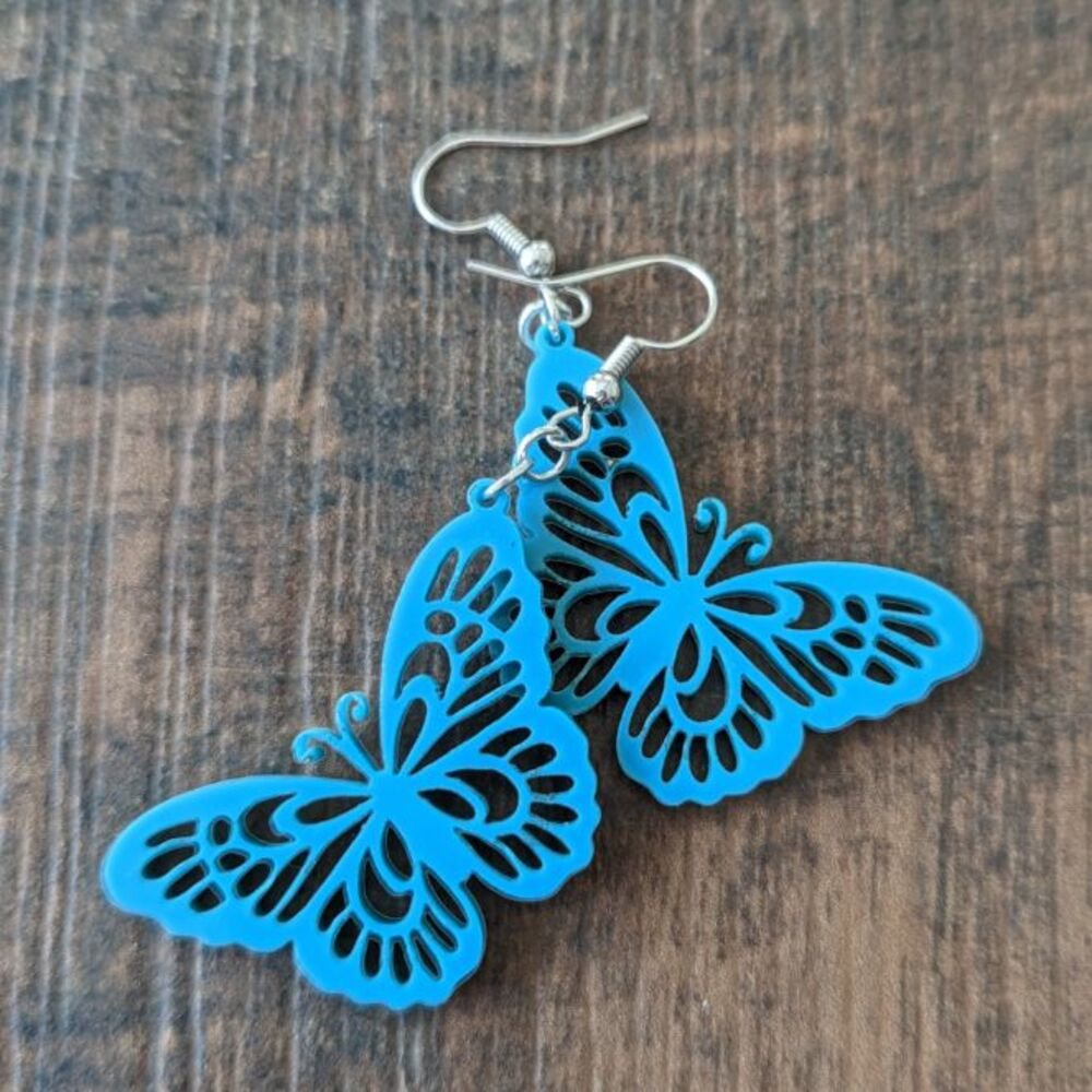 Blue acrylic butterfly earrings