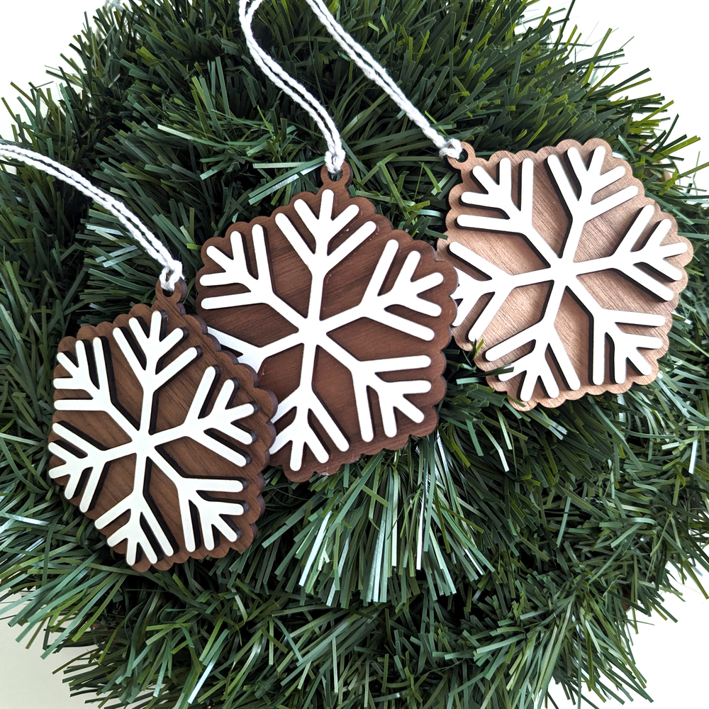 3 snowflake ornaments