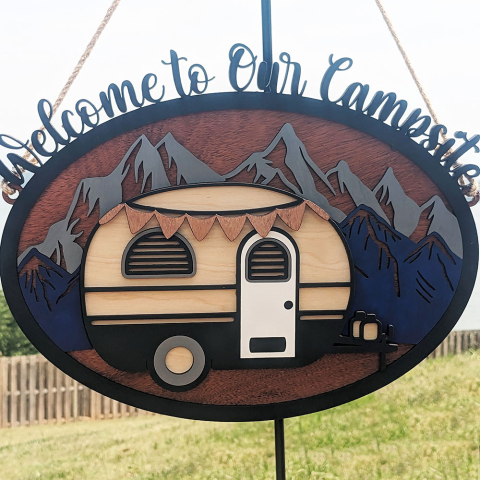 Welcome to our campsite sign