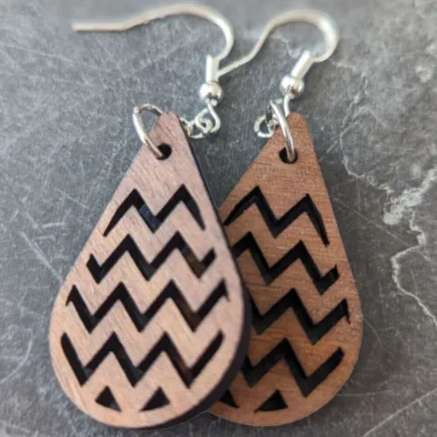 Raindrop earrings cut from Mahogany