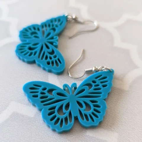 Blue acrylic butterfly earrings