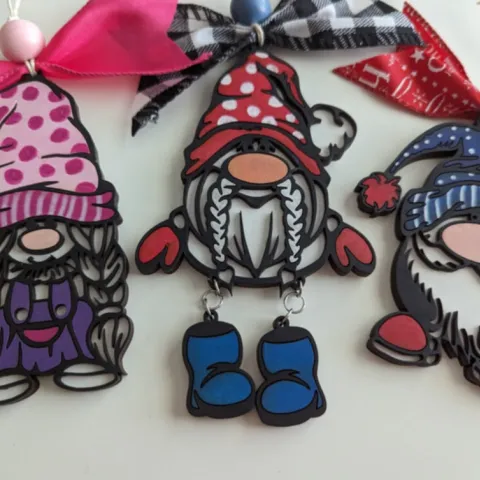 Three Hanging Gnome Christmas Ornaments